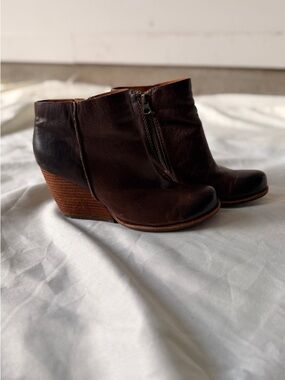 Kork-Ease Dark Brown Leather Wedge Ankle Booties